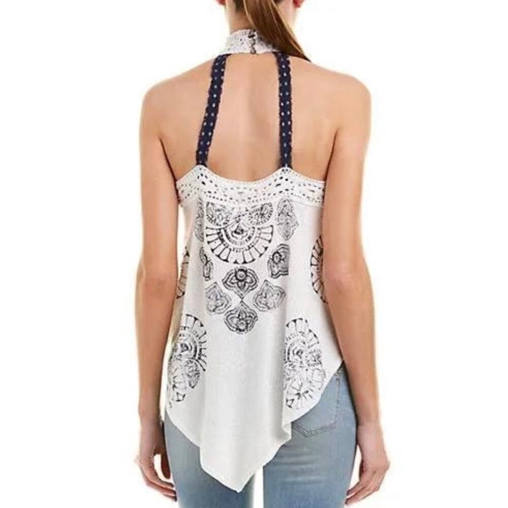 Free People Mandolin Aqua/White Crochet Halter Top Large - Picture 4 of 4